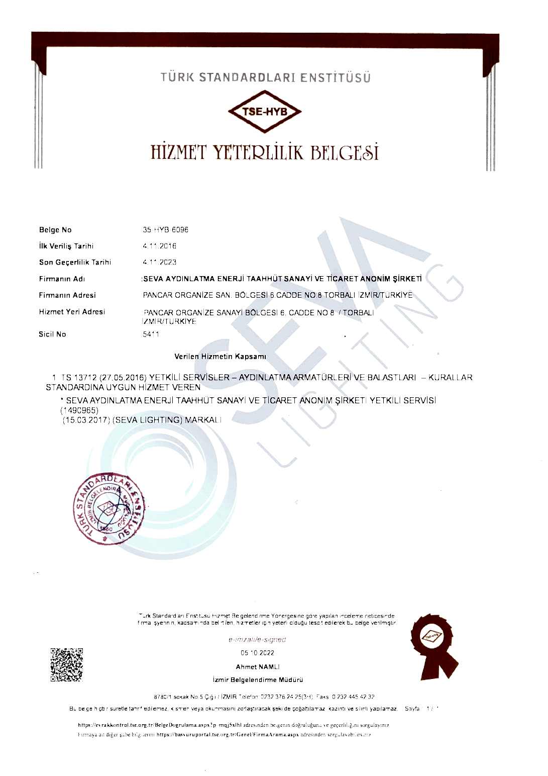 Hizmet Yeterlilik Belgesi 